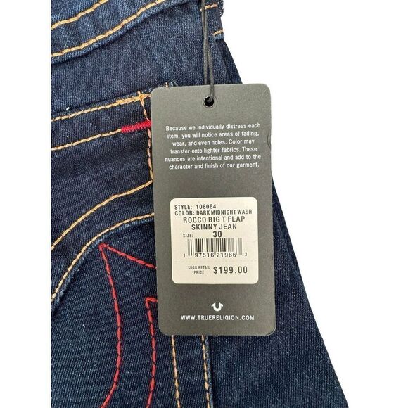 NEW TRUE RELIGION $199 ROCCO BIG T STITCH FLAP RELAXED SKINNY JEANS SZ 30x32 - Picture 3 of 16